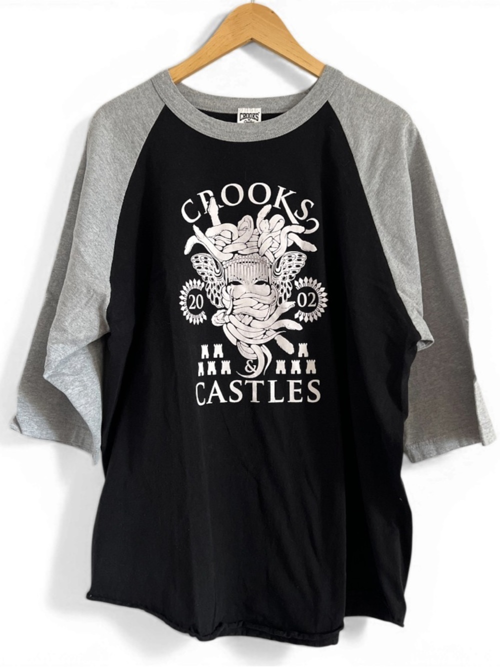 Crooks & Castles Graphic Raglan Tee XL Black Grey Streetwear Y2K Style